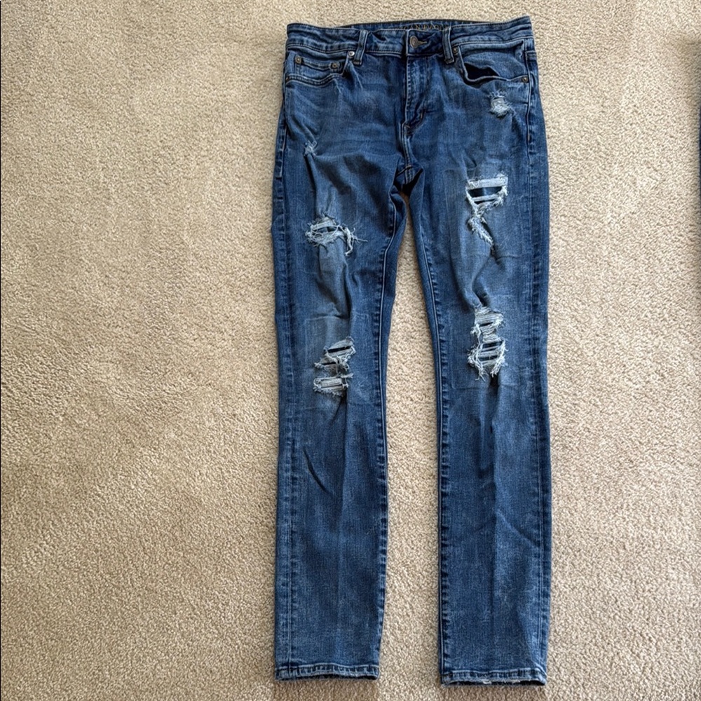 American Eagle Outfitters Blue Distressed Skinny Jeans